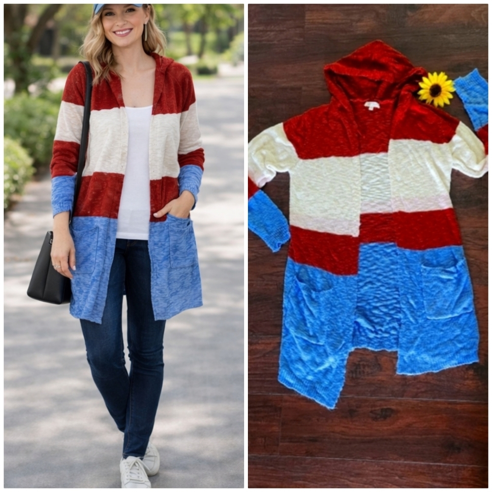 STRIPED OPEN HOODIE CARDIGAN
